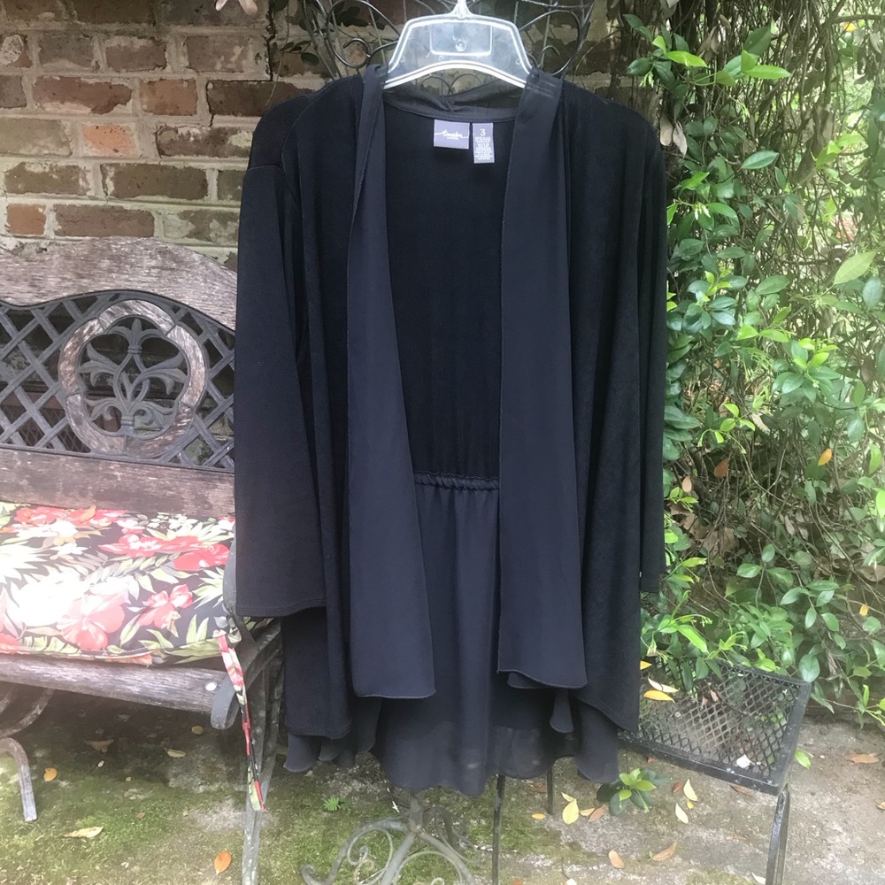 Chicos Travelers- BLACK OPEN FRONT DRESSY JACKET- Size 3 (XL)- NWOT